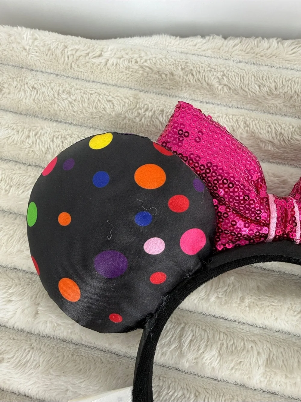 Disney Parks Minnie Mouse Polka Dot Ears with Pink Sequin Bow